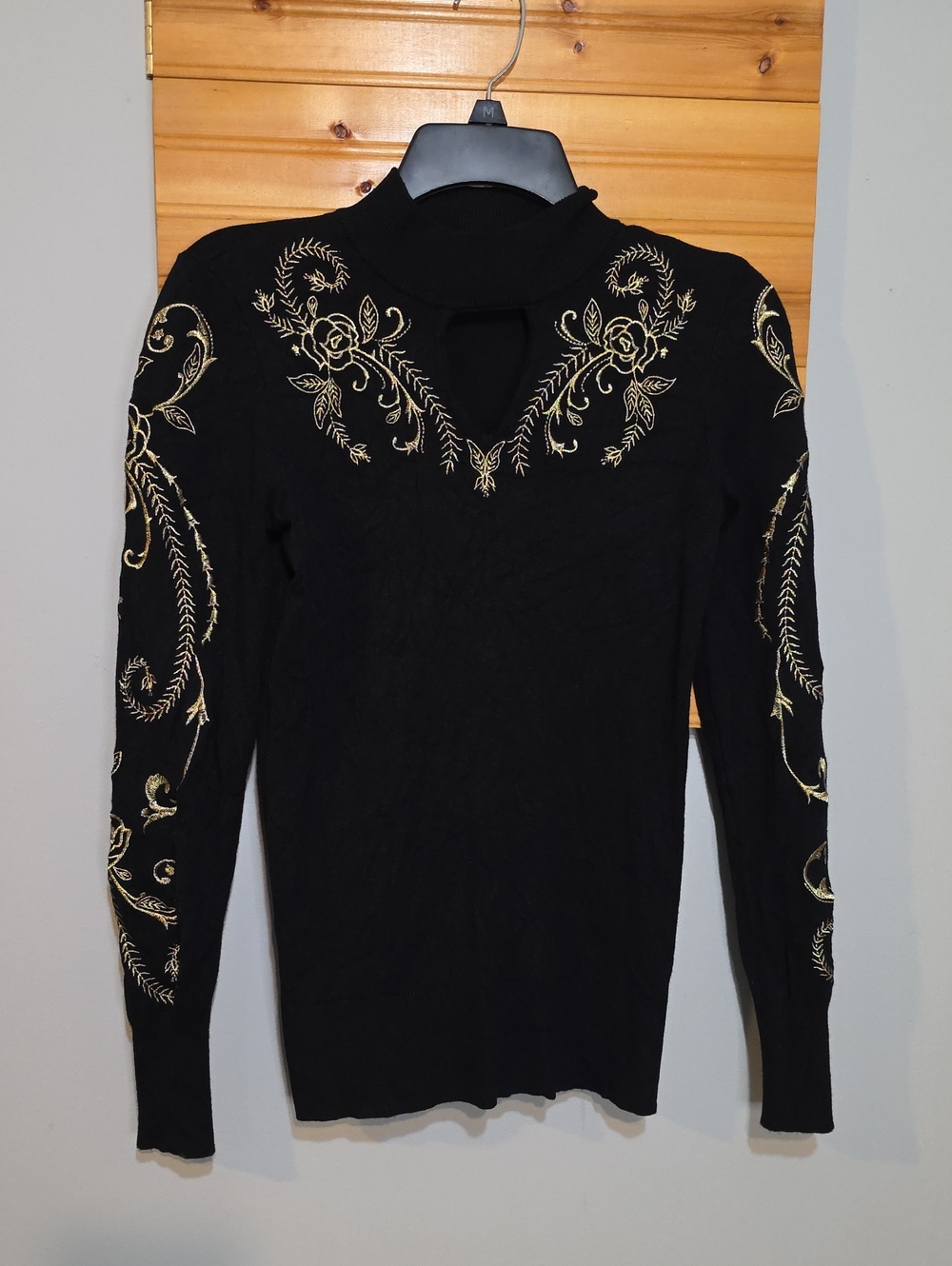Thalia Sodi Women's Black Gold Embroidered Tunic Sweater Small